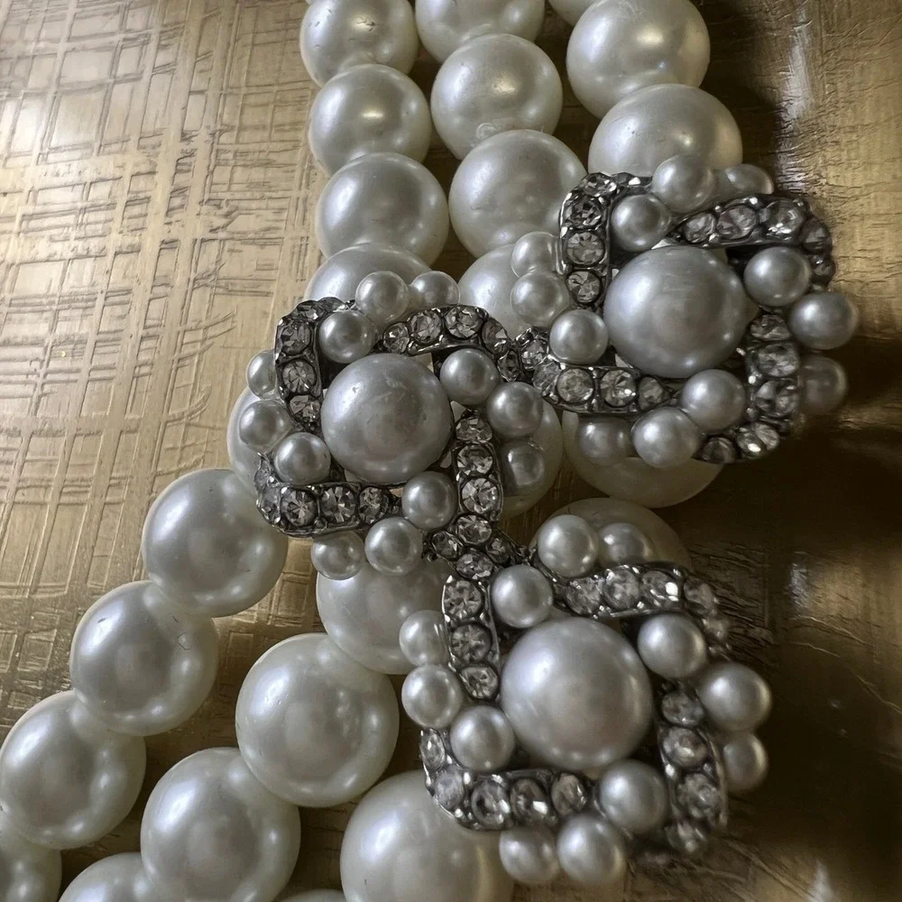 Charter Club Faux Pearl‎ Triple Strand Crystal Flower Statement Necklace Silver